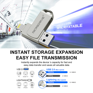 Флешка металева 2в1 256ГБ USB-Lightning для Apple iPhone, iPad, iPod, комп'ютера Microdrive 256GB OTG