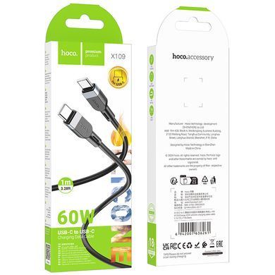 Кабель із швидкою зарядкою 60W для ноутбука та техніки 1м Type-C to Type-C HOCO X109 Energy Чорний