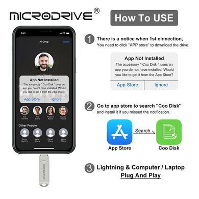 Флешка металева 2в1 256ГБ USB-Lightning для Apple iPhone, iPad, iPod, комп'ютера Microdrive 256GB OTG