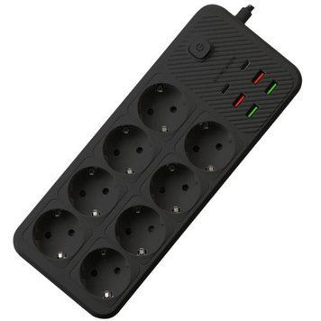 Подовжувач мережевий фільтр 5 м на 8 розеток + 4USB + 2Type-C F184PD Чорний