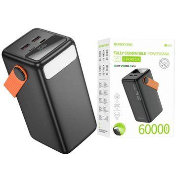 Павербанк повербанк 60000mAh зі швидкою зарядкою 22.5W та ліхтарем BOROFONE BJ66B 2USB/1Type-C Чорний