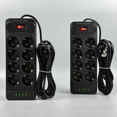 Подовжувач мережевий переноска 6м на 8 розеток + 4USB + 2Type-C UA Power F34U Чорний 63265