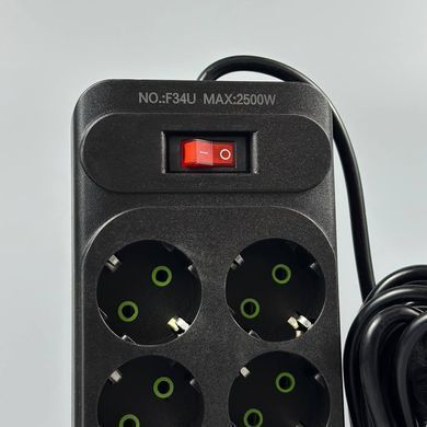Подовжувач мережевий переноска 6м на 8 розеток + 4USB + 2Type-C UA Power F34U Чорний 63265