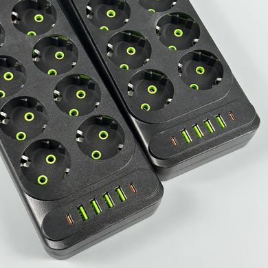 Подовжувач мережевий переноска 6м на 8 розеток + 4USB + 2Type-C UA Power F34U Чорний 63265