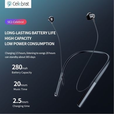Безпровідні навушники з мікрофоном Celebrat SE2 280mAh Чорний