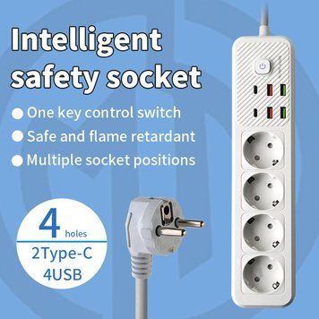 Подовжувач мережевий фільтр 2 м на 4 розетки + 4USB + 2Type-C F084PD Білий