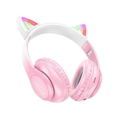 Бездротові блютус MP3 Навушники з вушками та підсвіткою HOCO W42 Рожевий