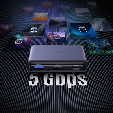 HUB адаптер Usams US-SJ627 4-в-1|Type-C to USB3.0*1 + USB2.0*2 + PD 60 Вт| 10см| Сірий
