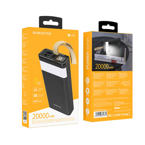 Повербанк з ліхтарем BOROFONE LED Coolmy BJ18 20000mAh |2USB/Type-C, 2A| Чорний