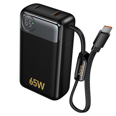 Павербанк зі швидкою зарядкою 65W та вбудованим кабелем Type-C 12000mAh HOCO Q53 1USB 1Type-C Чорний