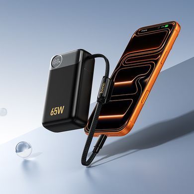 Павербанк зі швидкою зарядкою 65W та вбудованим кабелем Type-C 12000mAh HOCO Q53 1USB 1Type-C Чорний