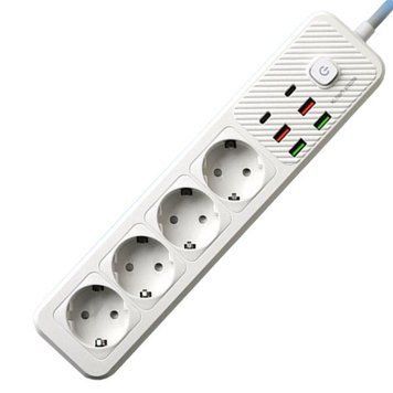 Подовжувач мережевий фільтр 5 м на 4 розетки + 4USB + 2Type-C F084PD Білий