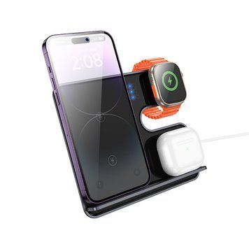 Настільна безпровідна зарядка 3в1 MagSafe для iPhone, iWatch, Airpods HOCO CQ19 Сірий