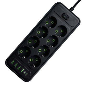 Подовжувач мережевий фільтр 2 м на 8 розеток + 4USB + 2Type-C F248-2PD Чорний