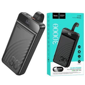 Павербанк PowerBank зі швидкою зарядкою та ліхтарем 30000mAh HOCO J123B 3USB/1Type-C, 22.5W+PD20W Чорний