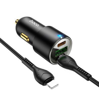 Автомобільний зарядний пристрій з кабелем Type-C to Lightning HOCO NZ6 USB/2Type-C, PD45W, 3A Чорний