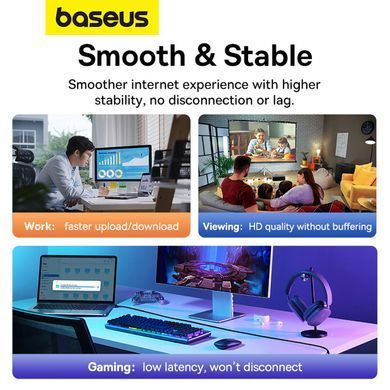 Інтернет кабель 0.5м патч-корд BASEUS CAT7 10Gigabit RJ45 плоский Чорний B00133207111-00