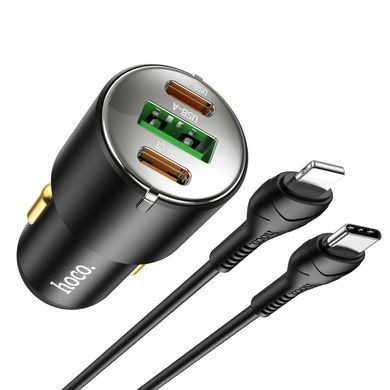 Автомобільний зарядний пристрій з кабелем Type-C to Lightning HOCO NZ6 USB/2Type-C, PD45W, 3A Чорний