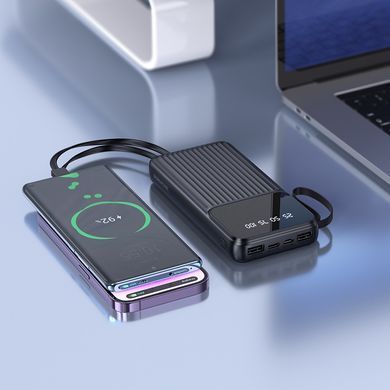 Павербанк 10000mAh з вбудованими кабелями Lightning, Type-C, Micro-USB, USB BOROFONE BJ76 2USB Чорний