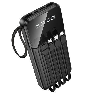 Павербанк 10000mAh з вбудованими кабелями Lightning, Type-C, Micro-USB, USB BOROFONE BJ76 2USB Чорний