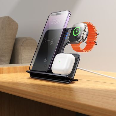 Настільна безпровідна зарядка 3в1 MagSafe для iPhone, iWatch, Airpods HOCO CQ19 Сірий