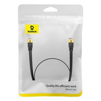 Інтернет кабель 0.5м патч-корд BASEUS CAT7 10Gigabit RJ45 плоский Чорний B00133207111-00