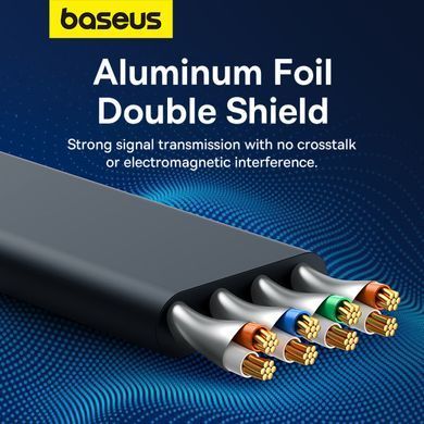 Інтернет кабель 0.5м патч-корд BASEUS CAT7 10Gigabit RJ45 плоский Чорний B00133207111-00