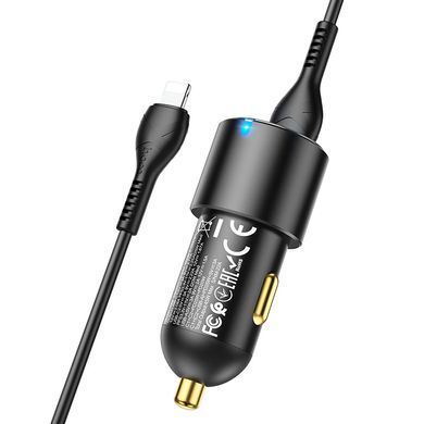 Автомобільний зарядний пристрій з кабелем Type-C to Lightning HOCO NZ6 USB/2Type-C, PD45W, 3A Чорний