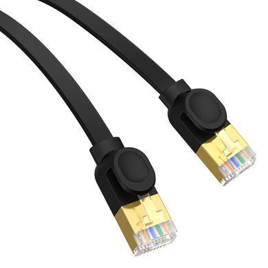 Інтернет кабель 0.5м патч-корд BASEUS CAT7 10Gigabit RJ45 плоский Чорний B00133207111-00
