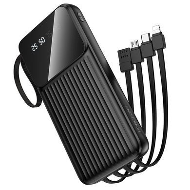 Павербанк 10000mAh з вбудованими кабелями Lightning, Type-C, Micro-USB, USB BOROFONE BJ76 2USB Чорний