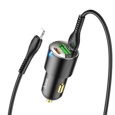 Автомобільний зарядний пристрій з кабелем Type-C to Lightning HOCO NZ6 USB/2Type-C, PD45W, 3A Чорний