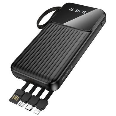 Павербанк 10000mAh з вбудованими кабелями Lightning, Type-C, Micro-USB, USB BOROFONE BJ76 2USB Чорний
